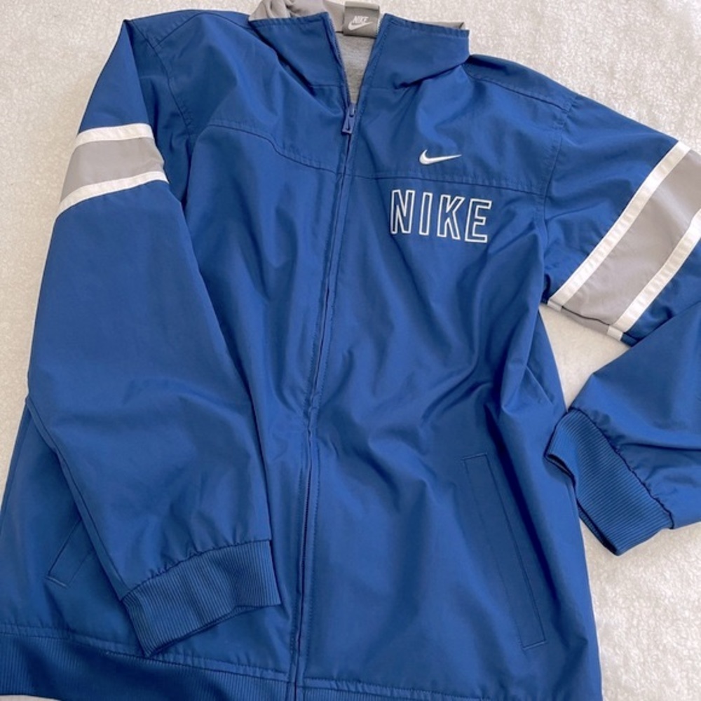 vintage nike grey tag swoosh spellout embroidered windbreaker